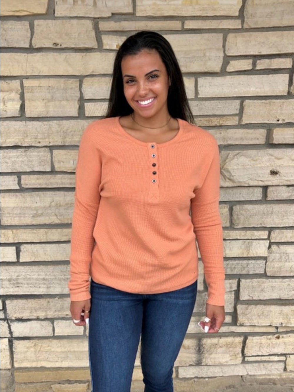 🤎 BiBi Waffle-Knit Henley Top – Size Small (Oversized Fit) | NWOT 🤎
